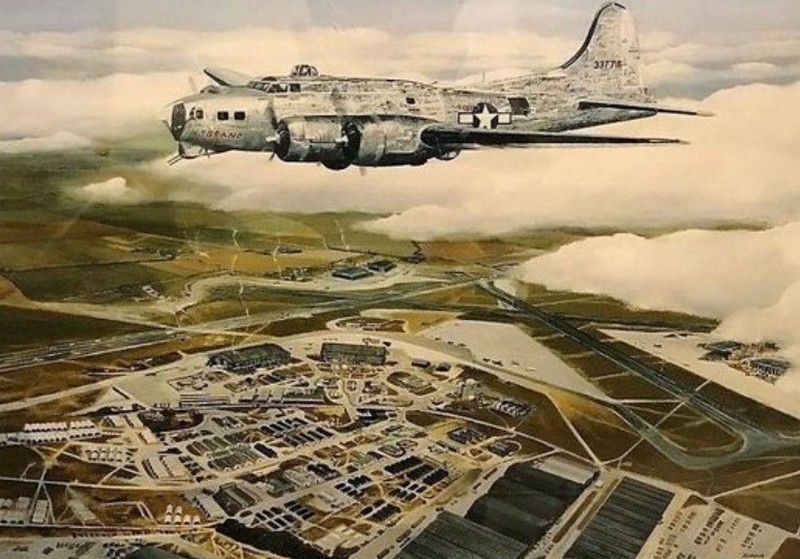 5 grand b17 on test flight over burtonwood